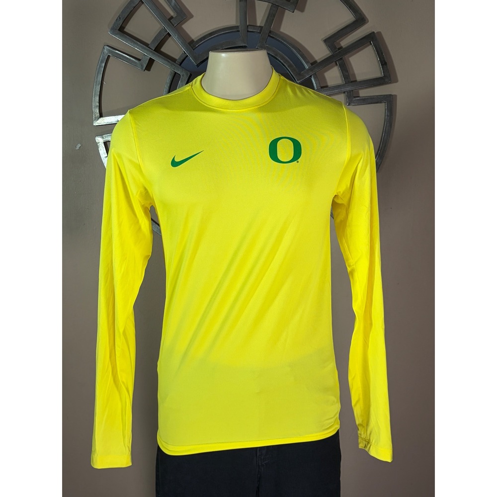 Nike Oregon Ducks Dri-FIT Long Sleeve Shirt Yellow Green Mens Small S Training